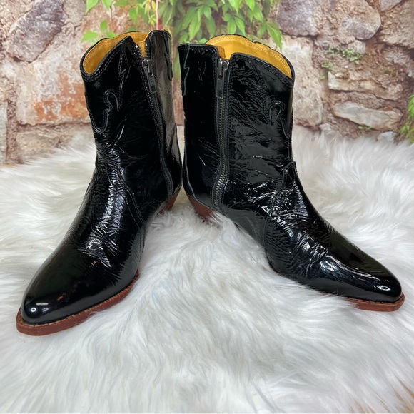 FREE PEOPLE Black Patent Leather Western Ankle Boots, 37 - Picture 6 of 13